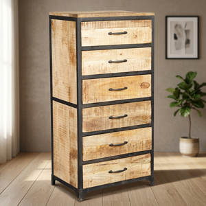 Commode haute en bois massif de style industriel et design antique pour appartement, villa, salon, chambre, cuisine, ferme - Product Image 2