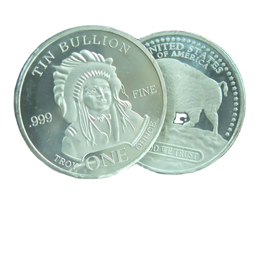 Pur Lingot D'étain Boîtes Gros 1 oz 999 D'étain Amende Buffalo Indian Ronde Coin euro pièces A154