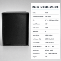 Subwoofer M118B Single 18 Inch 600W 8 Ohm 33Hz-300Hz 105dB Speaker Bass untuk Panggung Konser, Aula Acara, dan Audio Klub