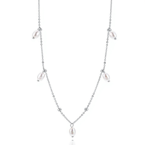 Amy Amy Pearl Necklace C3242 Women 925 <b>Silver</b> Faux Pearl Pendant <b>Snake</b> <b>Chain</b> Classic Everyday Wear White Rice Shape - Product Image 4