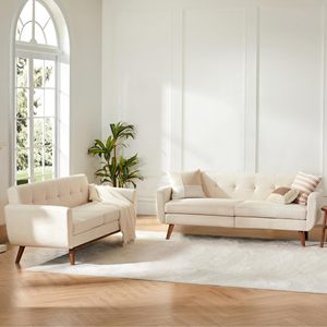Mid Century <b>Small</b> <b>Cushioned</b> Loveseat Button Tufted Upholstered Double Seat Sofa For Living Room Apartment Decor - Product Image 2