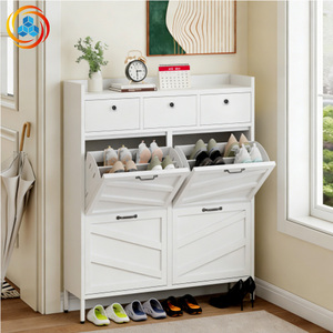 Meuble à chaussures en métal blanc avec 4 tiroirs basculants et 3 tiroirs supérieurs, organisateur de rangement d'entrée fin et autoportant avec dispositif anti-basculement - Product Image 5