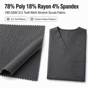 Tela para Uniformes Médicos Personalizados al por Mayor, 78% Poliéster, 18% Rayón, 4% Elastano, 180GSM, Tejido Twill 2/1 Elástico para Fabricantes de Ropa - Product Image 1
