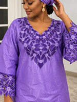 Robe Boubou Dashiki en Brocart Exquis, 100% Coton Bazin Riche, Robe Africaine pour Femme, Mariage, Mariée, Ramadan, avec Foulard