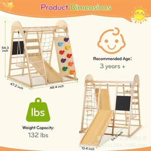 Estructura de Juego Multiusos de Madera Sólida para Interiores, Combinación de Columpio y Tobogán para Niños, Unisex - Product Image 4