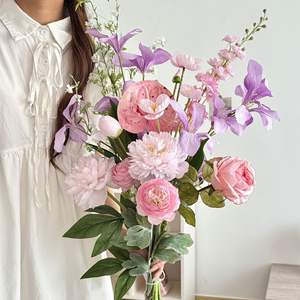 Bouquet de fleurs artificielles en soie, hortensia et rose, haute simulation, réutilisable, décoration intérieure, accessoires de mariage - Product Image 3