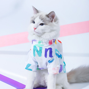Hoopet-Chaleco de malla transpirable para gatos, diseño colorido de dibujos animados para gatos pequeños, estilo primavera-verano, ropa fina para mascotas - Product Image 3