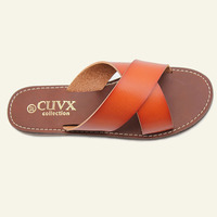 Pantoufles croisées simples pour femmes pantoufles à bout ouvert en cuir de couleur unie appartements d'été porter des pantoufles décontractées pour femmes de vente chaude