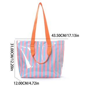 Sac fourre-tout imperméable à rayures audacieuses pour femme, grand sac à bandoulière brillant en PVC, idéal pour l'été, la plage, la piscine, les vacances, les voyages, facile à nettoyer - Product Image 4