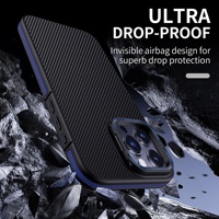 Fundas de teléfono de fibra de carbono para Iphone 16 15 14 13 12 11 Plus Pro Max, funda duradera resistente magnética con soporte de cámara de Metal
