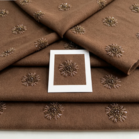 Tissu polyester épais effet laine café, broderie florale radiale vintage à perles tubulaires, pour tenues formelles d'hiver brodées pour filles et garçons