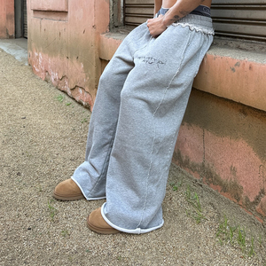 <span class=keywords><strong>Pantaloni</strong></span> Sportivi da <span class=keywords><strong>Uomo</strong></span> con Bordo in Pizzo Personalizzato, Stile Y2K a <span class=keywords><strong>Vita</strong></span> <span class=keywords><strong>Bassa</strong></span>, <span class=keywords><strong>Pantaloni</strong></span> Larghi Vintage con Ricami, Abbigliamento Streetwear - Product Image 1