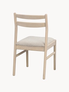 Sedia da Pranzo Moderna in Rovere Bianco Massiccio con Schienale Ergonomico Curvo, Finitura Laccata Bianca, Seduta in Tessuto, Set di 2 Senza Montaggio - Product Image 4