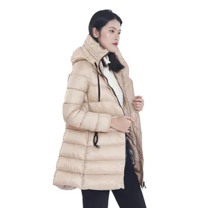사용자 정의 로고 2022 고품질 열 후드 긴 트렌치 거위 다운 호흡기 캐주얼 겨울 여성 코트 플러스 사이즈 자켓