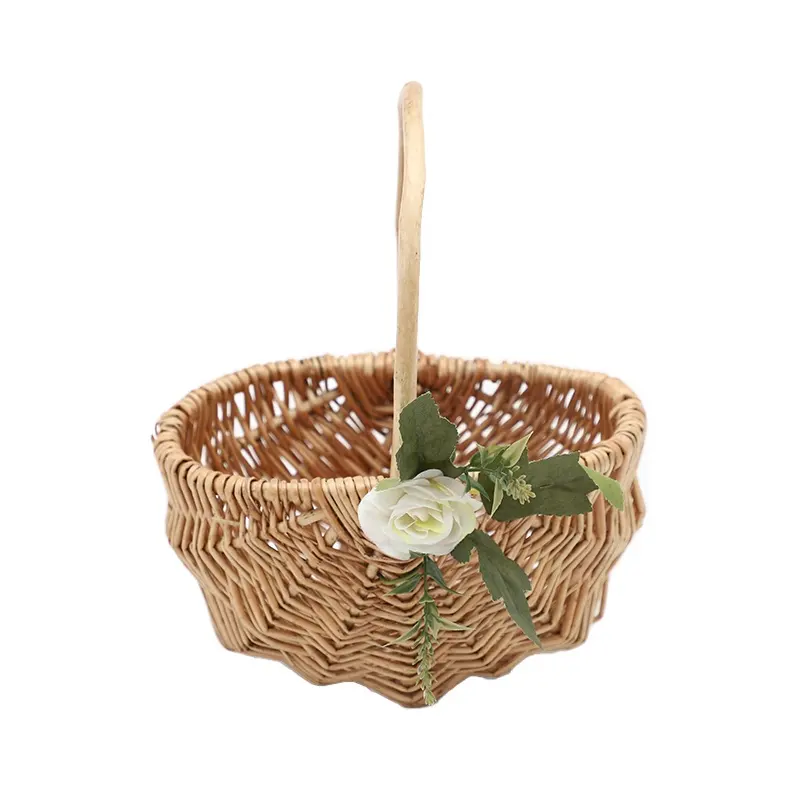 Anpassbare hand gewebte Blume Mädchen Korb Hochzeit Wicker Aufbewahrung skorb Leerer Geschenk korb mit Griff für Blume