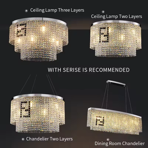 Venda quente Pingente Retangular Frisado Cristal Rodada Cromo Teto Lustre De Cristal De Luxo para Sala De Estar - Product Image 2