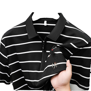 Summer Woven Embroidery Logo Casual Men's <b>Shirt</b> with <b>Frilled</b> Collar Short Sleeves Loose Solid Quarter-zip Design 100% Polyester - Product Image 1