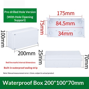 200x100x70mm Square <b>Waterproof</b> Junction <b>Box</b> IP65 Pre-drilled Hole Version with 8 Rubber Plugs ABS Outdoor <b>Electrical</b> <b>Box</b> - Product Image 1