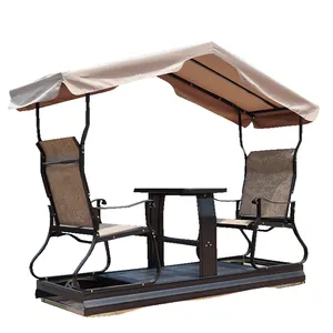 Cadeira de balanço dinâmica para jardim, 2 lugares, alta qualidade, com telhado de metal, para exterior, ferro forjado, balanço para pátio