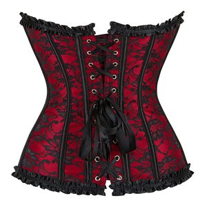 Ensemble de robe corset rouge surbuste avec superposition de dentelle florale au <span class=keywords><strong>crochet</strong></span> haut <span class=keywords><strong>bustier</strong></span> et jupe superposée - Product Image 5