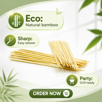 Brochettes en bambou naturel à long manche avec emballage en sac en papier, bâtonnets jetables pour griller les guimauves, vente en gros pour les barbecues