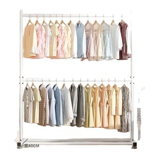 Double Layer Standing <b>Clothes</b> <b>Rack</b> Carbon Steel Teeth Wardrobe Storage Organizer Rectangle Shape Household Use - Product Image 5