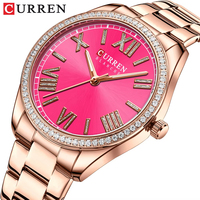 Montre pour femme CURREN 9088, montre-bracelet de luxe en acier inoxydable pour femmes, rose romantique avec strass, cadran à chiffres romains