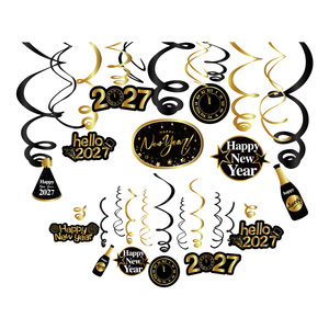 Huancai 30 Pezzi Decorazioni Appese per Festa di Capodanno, Felice Anno Nuovo 2027, Spirali in PVC Nero e Oro per Forniture per Feste di Fine Anno - Product Image 1