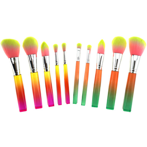 Pennelli da Trucco in Nylon Sintetico Personalizzati Eleganti all'Ingrosso con Manico in Plastica Arancione Giallo e Dettagli Verdi Effetto Marmo - Set da 5 Pezzi - Product Image 1