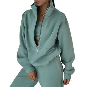 Conjunto Deportivo Casual de 2 Piezas para <span class=keywords><strong>Mujer</strong></span>, <span class=keywords><strong>Tallas</strong></span> <span class=keywords><strong>Grandes</strong></span>, con Media Cremallera, Sudadera con Capucha y Pantalón Largo de Color Liso - Directo de Fábrica - Product Image 5