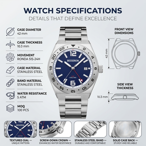 Relojes OEM Voyager GMT de Doble Hora, Reloj de Acero Inoxidable con Brazalete Integrado, 5ATM, Reloj Deportivo de Lujo para Hombre de Marca - Product Image 6