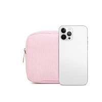 Mini sac de maquillage carré de couleur unie à la mode en gros personnalisé sac cosmétique portable en velours côtelé doux avec fermeture à glissière