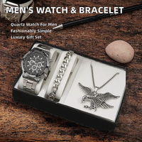 Nouvel ensemble de montres de luxe pour hommes, montre à quartz créative avec bracelet en cuir + ensemble collier et bracelet, style simple, longue durée de vie de la batterie