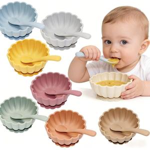 Bol à ventouse anti-chute en silicone personnalisé avec cuillère pour bébés et enfants – Ensemble d'alimentation en silicone avec bol à ventouse et cuillère - Product Image 1
