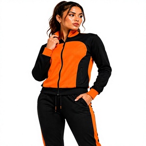 <b>Women</b>’s Custom Sports Tracksuit | Black Orange Color Block <b>Jacket</b> - Product Image 1