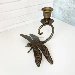 Brass Dragonfly Candlestick Candle Taper Holder for Home Decor Office Table Centerpiece