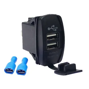 Rocker Style Car USB Charger - with Blue LED Light Dual USB Power Socket for Rocker Switch Panel