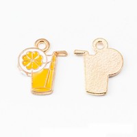 Oranje sap glazen charme emaille gouden toon legering rietje citrus schijfje hanger voor zomerse limonadekraam decoratie