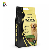 Sachet à fond plat personnalisé pour aliments pour animaux de compagnie, 8kg, 10kg, 15kg, emballage haut de gamme pour croquettes pour chiens, sac à soufflets latéraux avec poignée