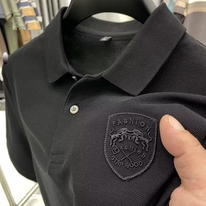 Polo uomo ufficio a buon mercato solido personalizzato grigia camicie a maniche corte per gli uomini - Product Image 3