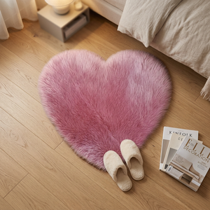 Tappeto a Forma di Cuore in Finta Pelliccia di Pecora Super Morbida, <span class=keywords><strong>Rosa</strong></span>, Antiscivolo, Lavabile in Lavatrice - Product Image 3