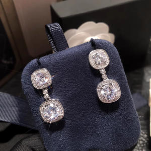 Boucles d'oreilles pendantes en or blanc E3898, serties de cristaux et de strass, monture géométrique, bijoux de luxe pour femmes, pour mariage - Product Image 5