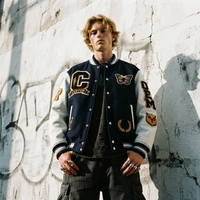 Veste de baseball unisexe personnalisée avec logo, 380 GSM, streetwear, col montant, encolure contrastée, toucher doux