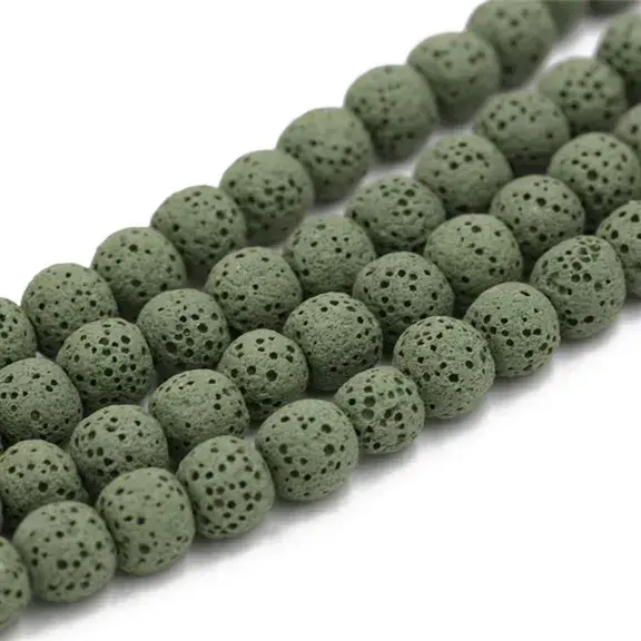 Fashion jewelry making loose gemstone lava beads Natural Green Volcanic Lava Stone Beads for wholesale