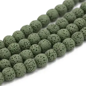 패션 보석 만들기 느슨한 보석 용암 구슬 도매 천연 녹색 화산 용암 돌 구슬