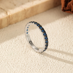 S925 <b>Silver</b> Blue Cubic Zirconia <b>Eternity</b> Dainty Blue Cubic Zirconia <b>Silver</b> <b>Ring</b> Niche Luxury Everyday Jewelry - Product Image 3