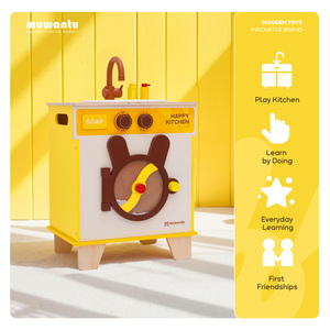 Machine à laver <span class=keywords><strong>en</strong></span> <span class=keywords><strong>bois</strong></span> pour enfants Muwantu, jouet d'imitation avec évier, tambour rotatif, robinet non toxique, boutons interactifs, certifié CE, à partir de 3 ans - Product Image 3