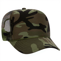 Casquette Trucker en Mousse à 5 Panneaux avec Logo Personnalisé, Forme Otto, Dos en Maille Camouflage, Cordon et Maille Imprimée