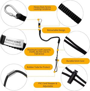 Retractable Tool Lanyard Stainless Steel <b>Lock</b> Carabiner Adjustable Loop Fall Protection Safety Scaffold Construction Roofing - Product Image 2