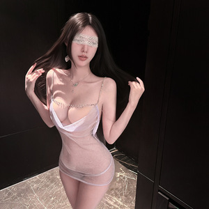 Body de mujer con brillo nocturno, transparente, de control medio, con cuello halter de corte bajo, lencería sexy, disfraz de chica linda e inocente - Product Image 1